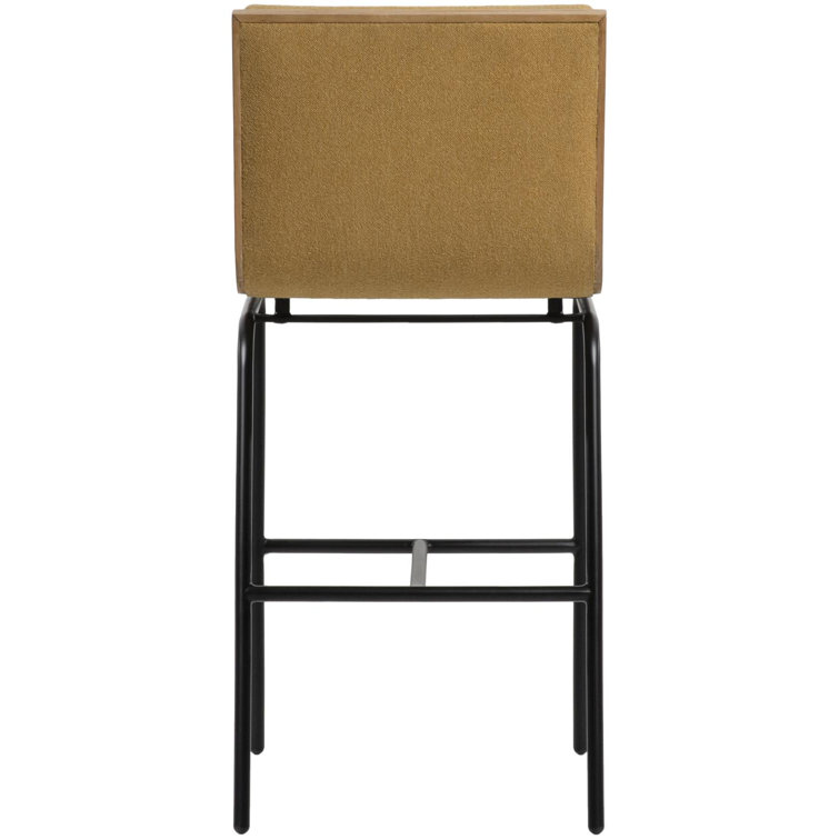 Black Metal Saddle Bar Stool with Brown Upholstered Seat