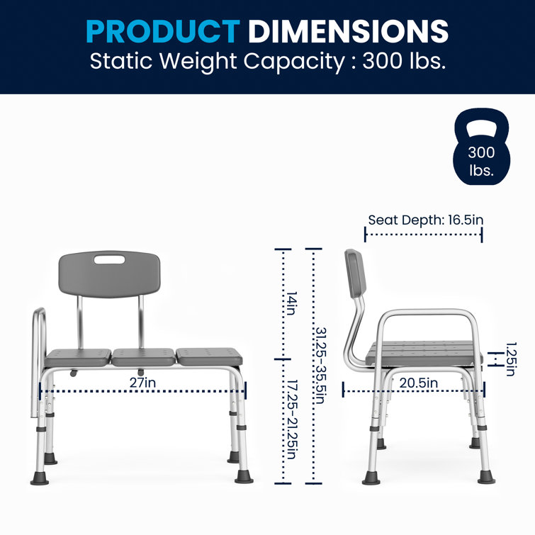 Hercules 300 Lb. Adjustable Gray Plastic Bath & Shower Transfer Bench