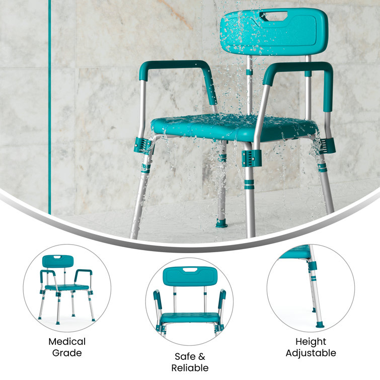 Hercules 300 Lb. Capacity Teal Adjustable Shower Chair with Arms