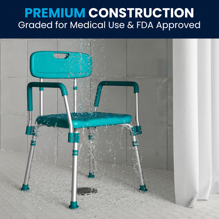 Hercules 300 Lb. Capacity Teal Adjustable Shower Chair with Arms