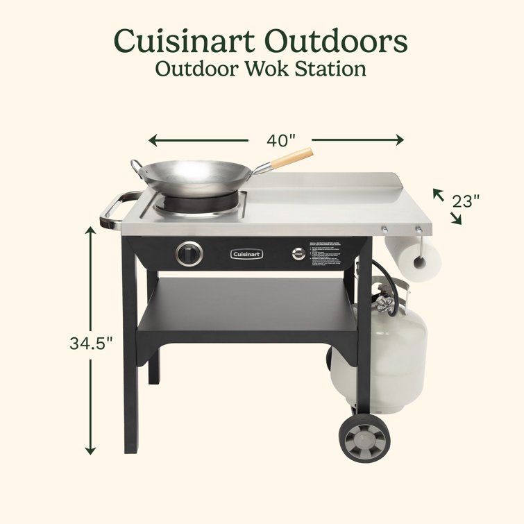 Cuisinart Black and Stainless Steel Outdoor Wok Station with Carbon Steel Wok