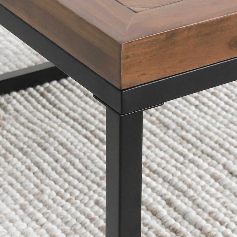 Chevron Reclaimed Wood 30" Square Coffee Table with Iron Base