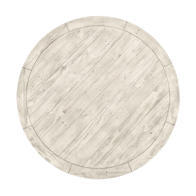 Distressed Ivory Round Pine Pedestal Dining Table