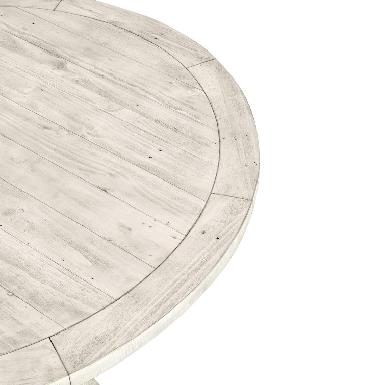 Distressed Ivory Round Pine Pedestal Dining Table