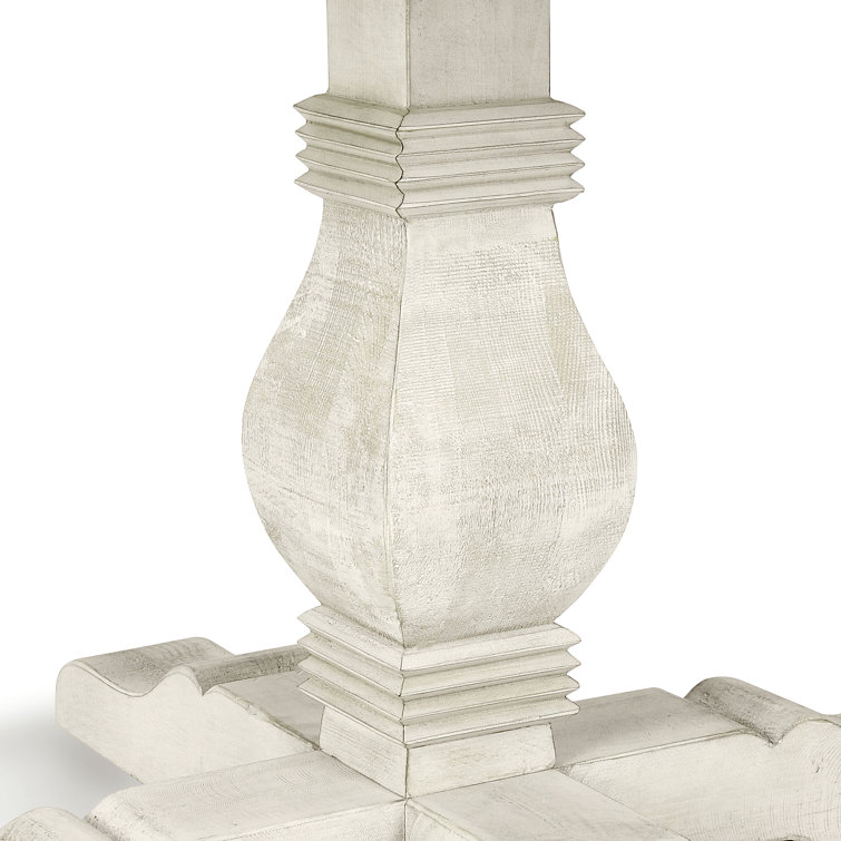 Distressed Ivory Round Pine Pedestal Dining Table