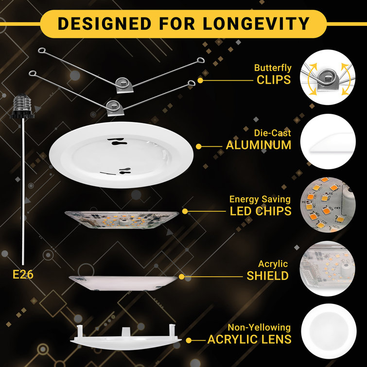 5/6 Inch White Aluminum LED Recessed Lighting Kit, 24 Pack