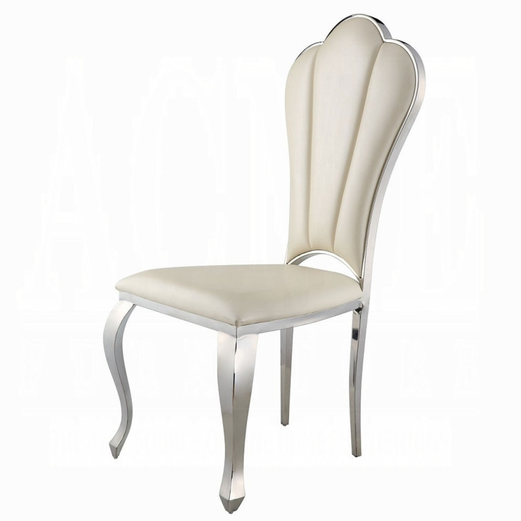 Beige Faux Leather Upholstered Side Chair with Metal Frame