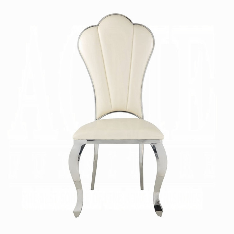 Beige Faux Leather Upholstered Side Chair with Metal Frame