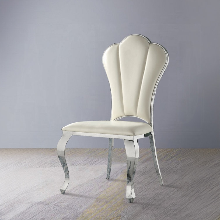 Beige Faux Leather Upholstered Side Chair with Metal Frame