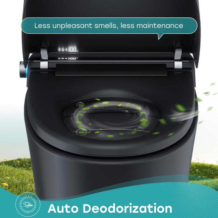 Black Vitreous China Smart Toilet with Dual Flush and Bidet