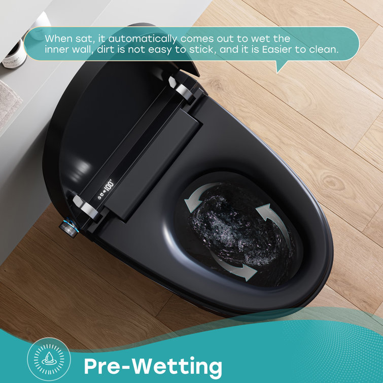 Black Vitreous China Smart Toilet with Dual Flush and Bidet