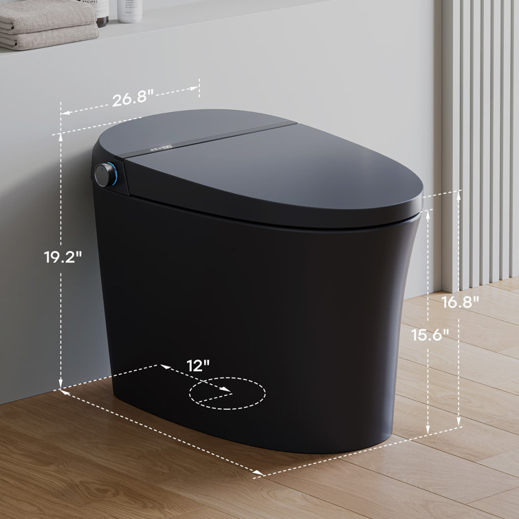 Black Vitreous China Smart Toilet with Dual Flush and Bidet