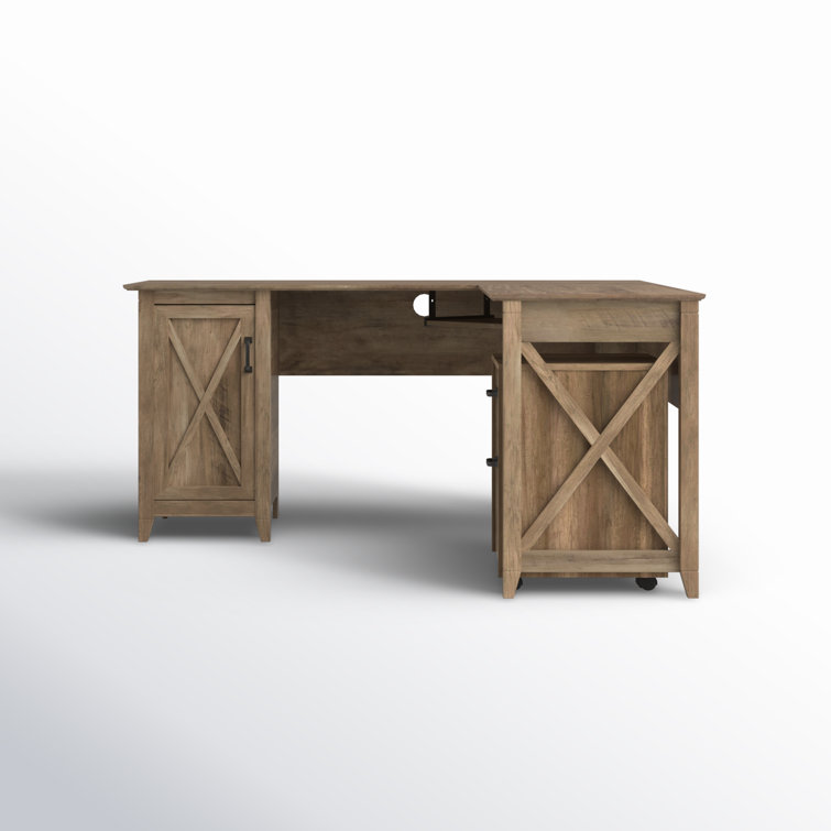 Rustic Oak L-Shaped Corner Desk with Drawer and Keyboard Tray