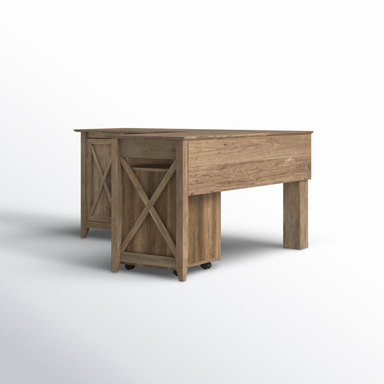 Rustic Oak L-Shaped Corner Desk with Drawer and Keyboard Tray