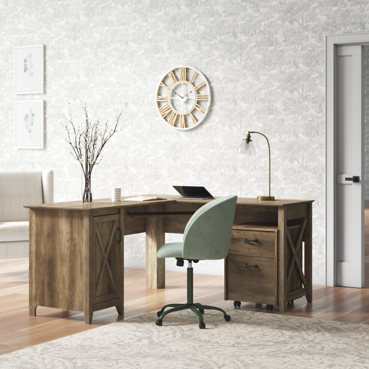 Rustic Oak L-Shaped Corner Desk with Drawer and Keyboard Tray