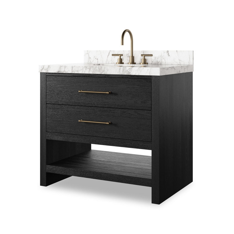 Black Wash Oak Veneer and Carrara Marble Single Vanity