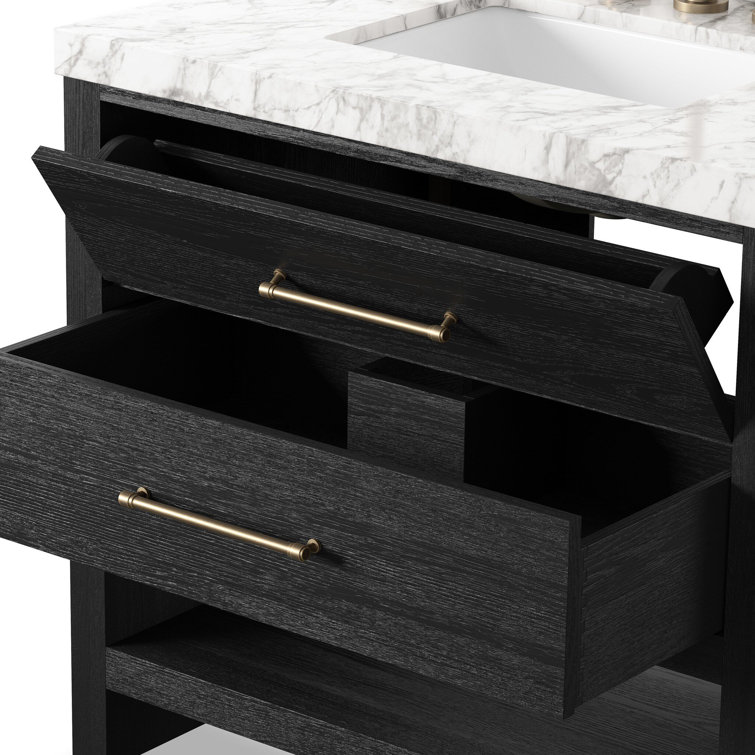Black Wash Oak Veneer and Carrara Marble Single Vanity