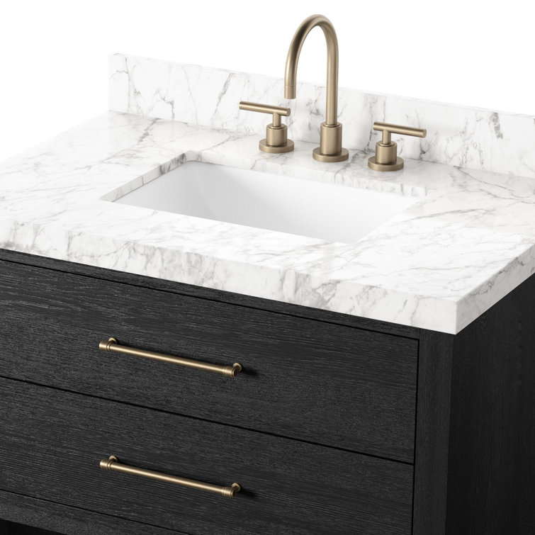 Black Wash Oak Veneer and Carrara Marble Single Vanity