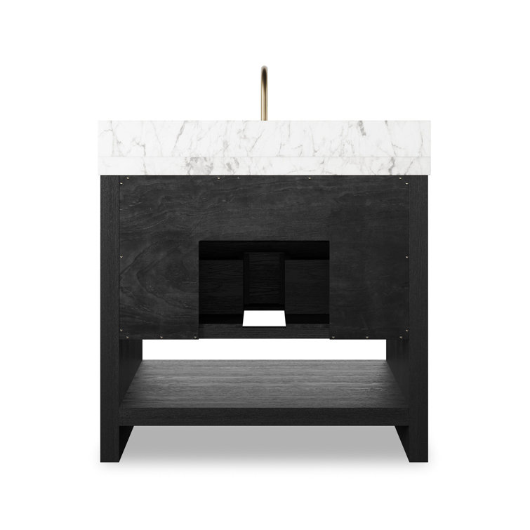 Black Wash Oak Veneer and Carrara Marble Single Vanity