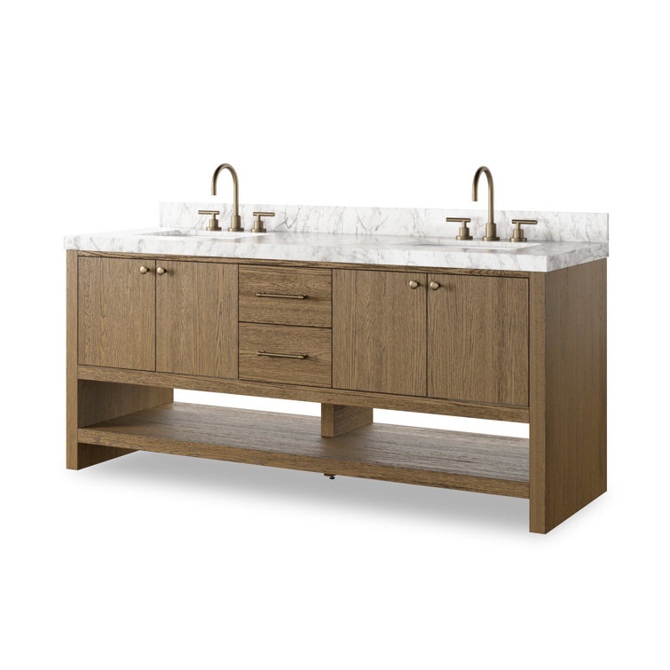 72" Double Vanity in Washed Natural Oak and Carrara Marble