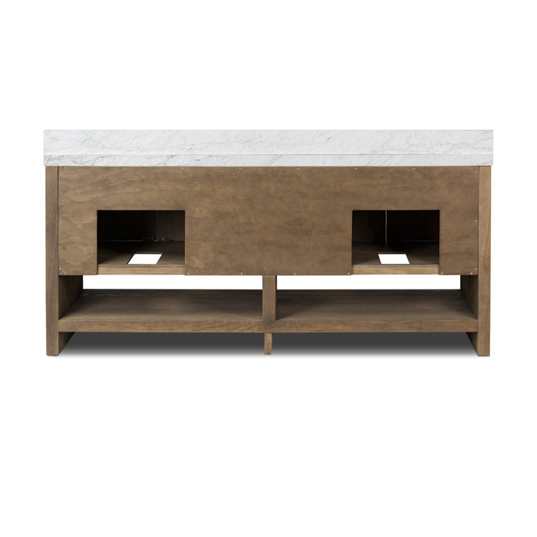 72" Double Vanity in Washed Natural Oak and Carrara Marble