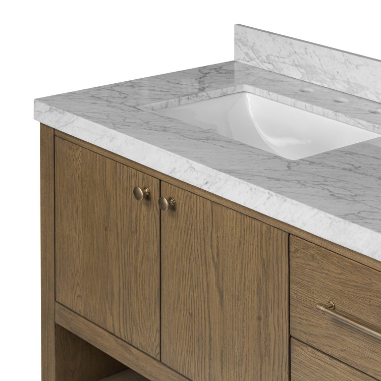 72" Double Vanity in Washed Natural Oak and Carrara Marble