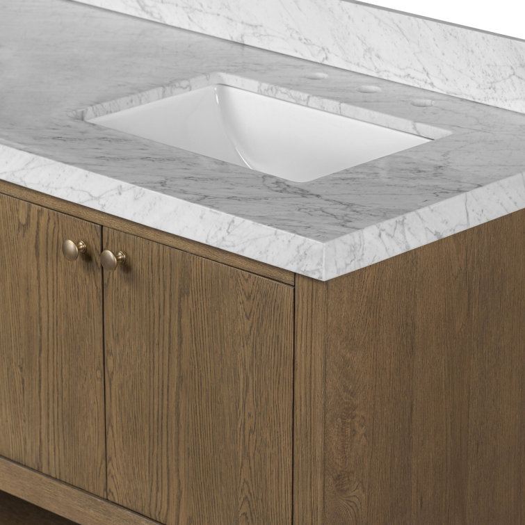 72" Double Vanity in Washed Natural Oak and Carrara Marble