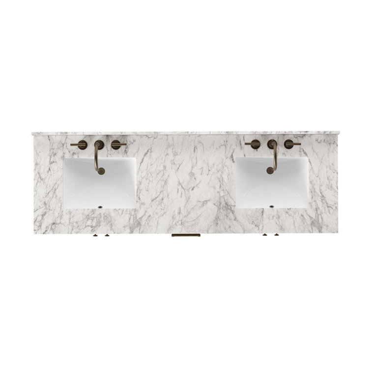 72" Double Vanity in Washed Natural Oak and Carrara Marble