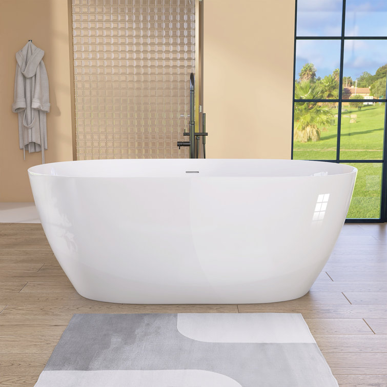 Gloss White 59'' Freestanding Acrylic Soaking Bathtub