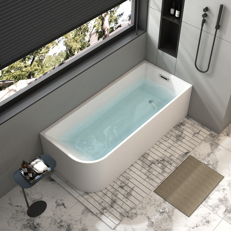 59'' White Acrylic Freestanding Soaking Bathtub with Right Drain