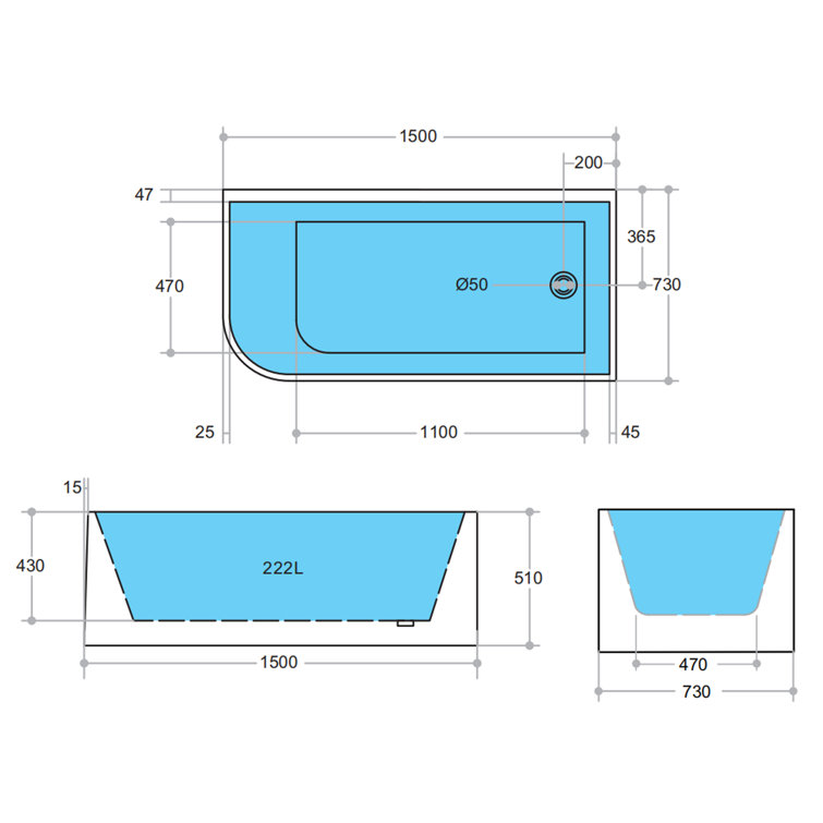 59'' White Acrylic Freestanding Soaking Bathtub with Right Drain