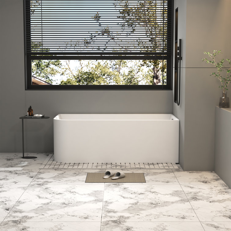 59'' White Acrylic Freestanding Soaking Bathtub with Right Drain