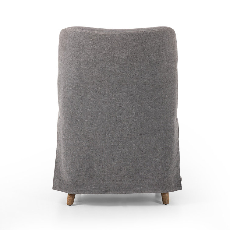 Gray Linen Upholstered Arm Chair with Oak Wood Frame