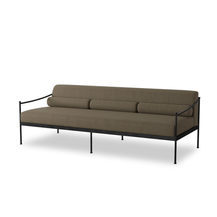 Greige Woven Aluminum Outdoor Couch with Black Finish