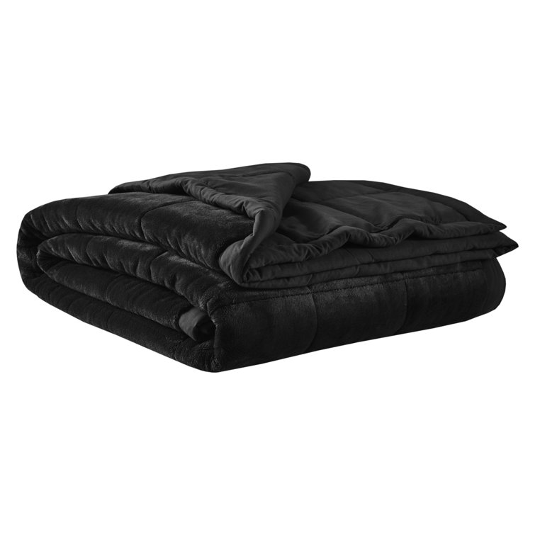 Twin Black Reversible Microfiber Plush Blanket