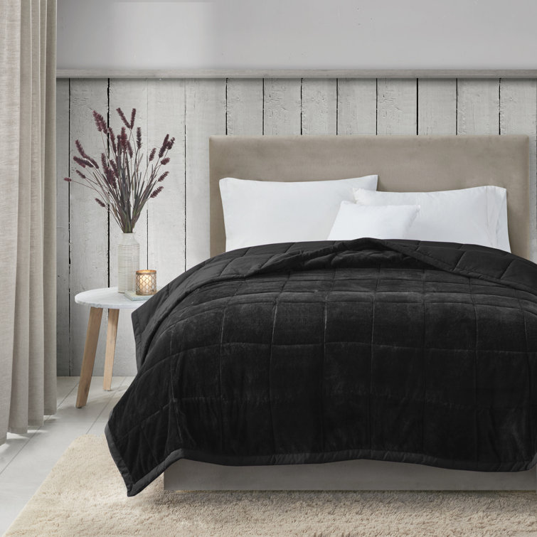 Twin Black Reversible Microfiber Plush Blanket