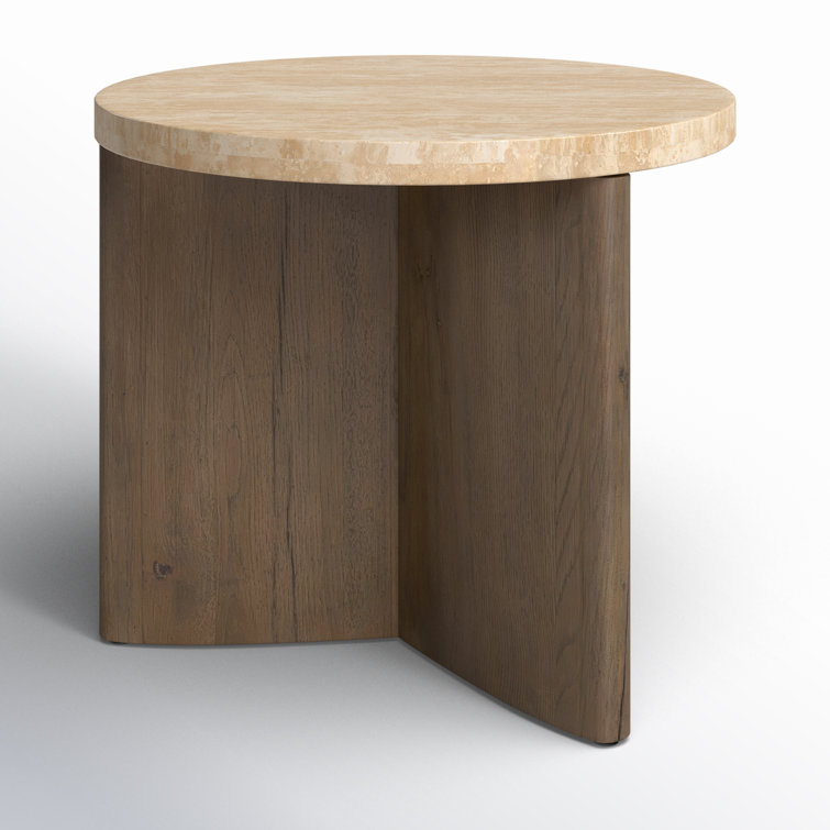 Contemporary Bianco Oak Round End Table with Italian Marble Top