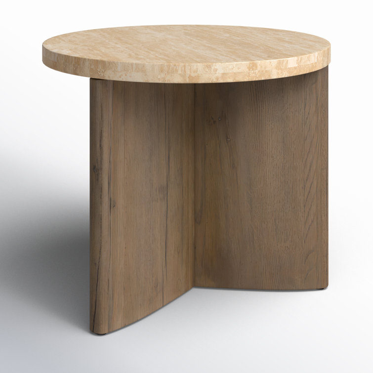 Contemporary Bianco Oak Round End Table with Italian Marble Top