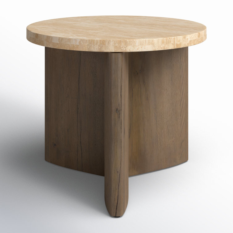 Contemporary Bianco Oak Round End Table with Italian Marble Top