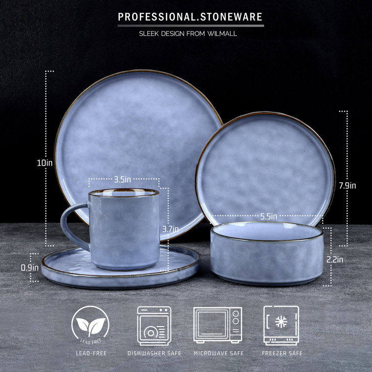 Grayish Blue Ceramic 16-Piece Dinnerware Set for 4