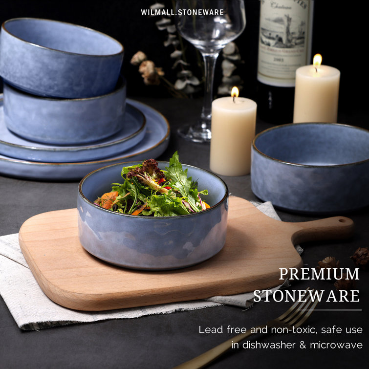 Grayish Blue Ceramic 16-Piece Dinnerware Set for 4