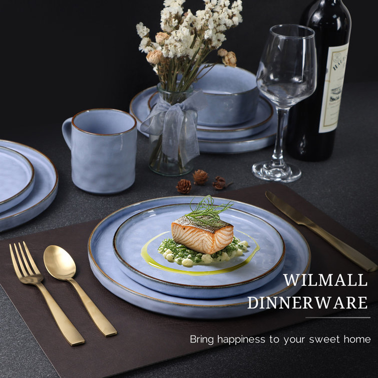 Grayish Blue Ceramic 16-Piece Dinnerware Set for 4