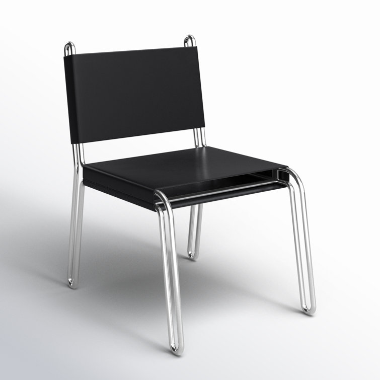 Black Top Grain Leather and Steel Side Chair
