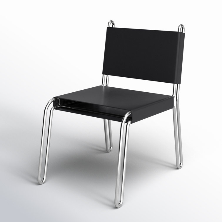 Black Top Grain Leather and Steel Side Chair