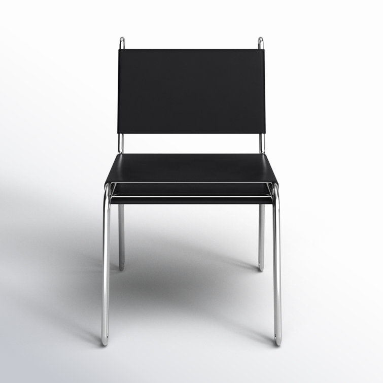 Black Top Grain Leather and Steel Side Chair