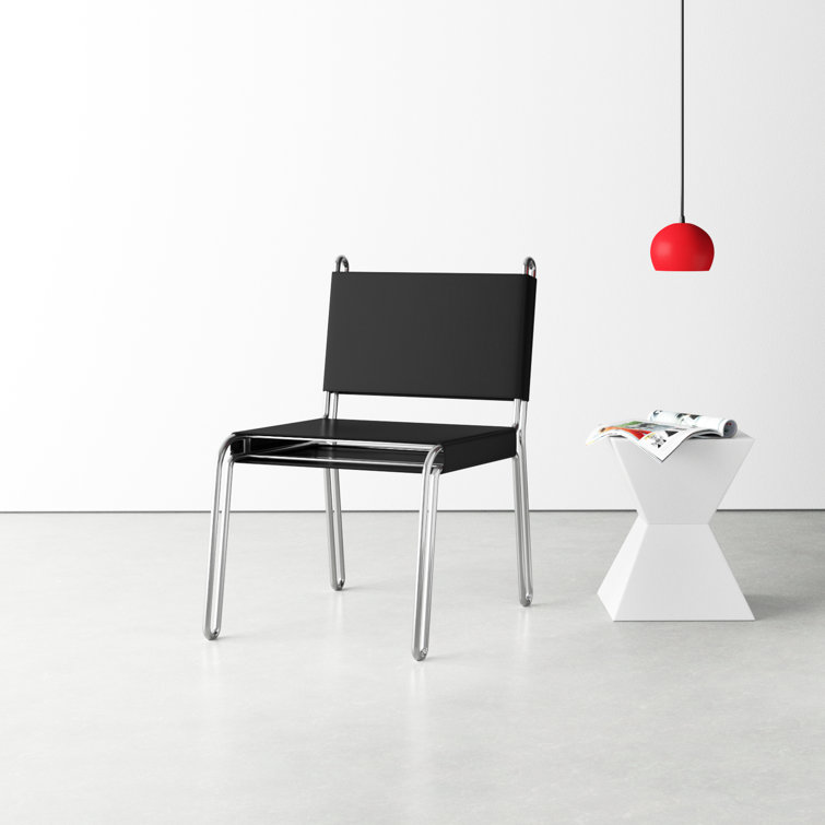 Black Top Grain Leather and Steel Side Chair