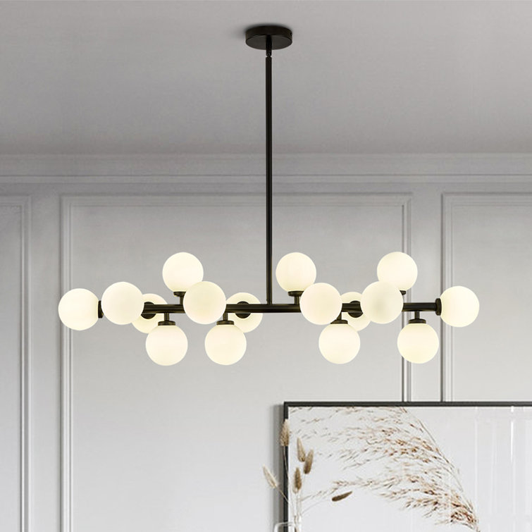 Black 16-Light Sputnik Chandelier with White Glass Shades