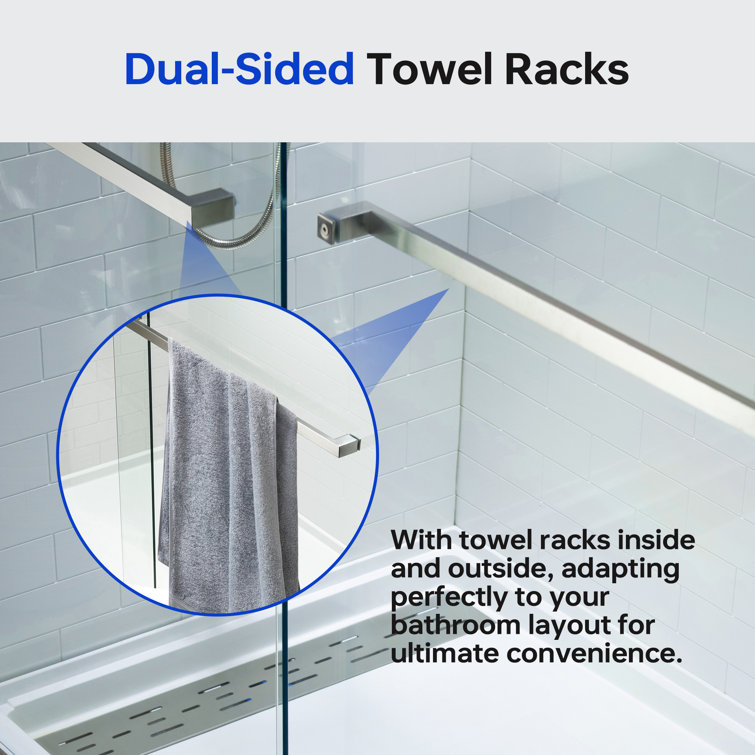 Brushed Nickel Frameless Double Sliding Shower Door with Clear Glass