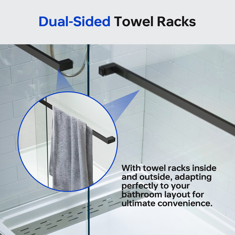 Matte Black Frameless Double Sliding Shower Door with Clear Tempered Glass