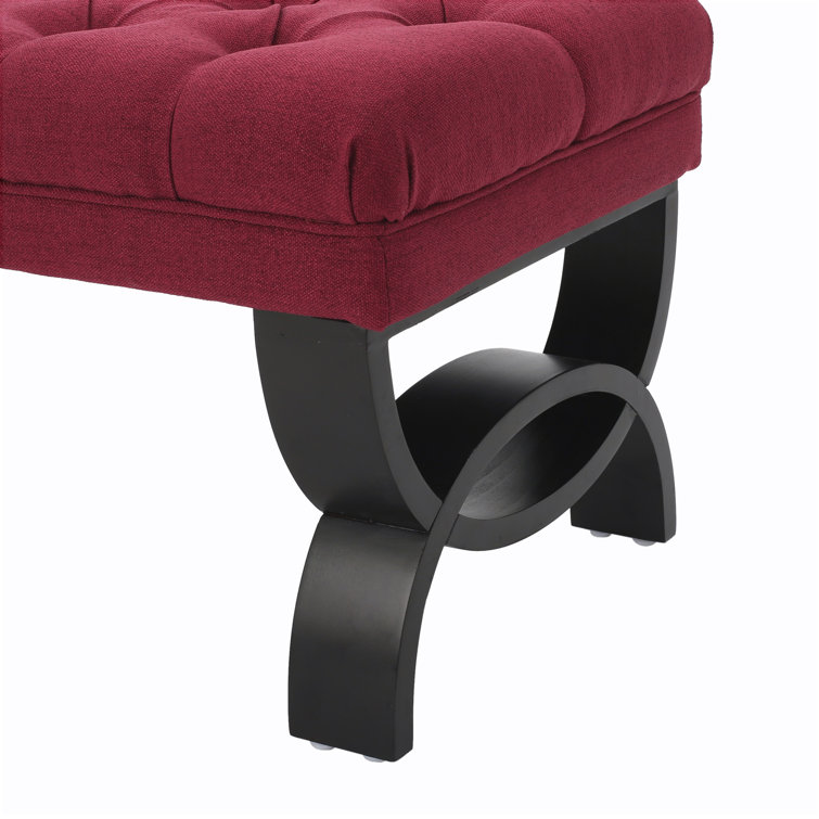 Scarlett Tufted Red Fabric Ottoman Bench with Black Legs